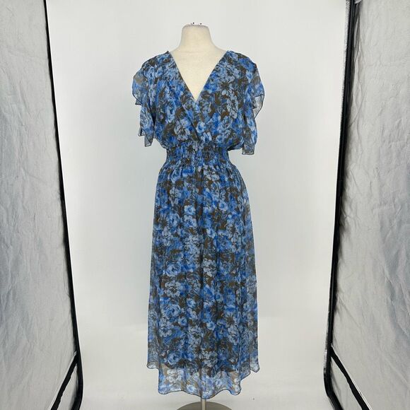 Le Ragazze Floral Maxi Dress XL Fit Flare Elastic Silk Blend Garden Party Fairy - Picture 2 of 16